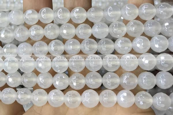 CAA5626 15 inches 8mm faceted round AB-color white agate beads