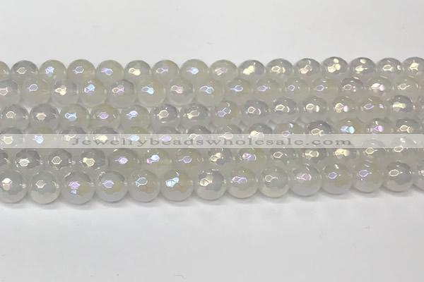 CAA5631 15 inches 8mm faceted round AB-color white agate beads