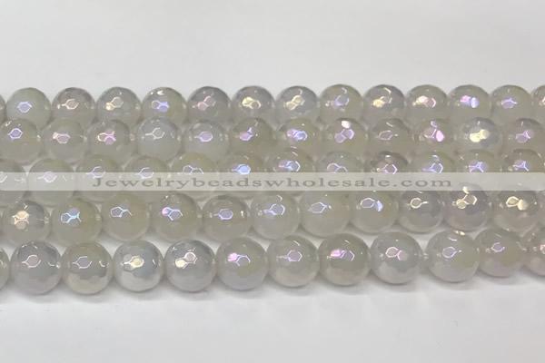 CAA5632 15 inches 10mm faceted round AB-color white agate beads