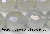 CAA5633 15 inches 12mm faceted round AB-color white agate beads