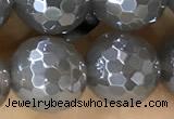 CAA5642 15 inches 10mm faceted round AB-color grey agate beads