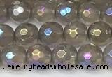 CAA5645 15 inches 6mm faceted round AB-color grey agate beads