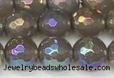 CAA5646 15 inches 8mm faceted round AB-color grey agate beads