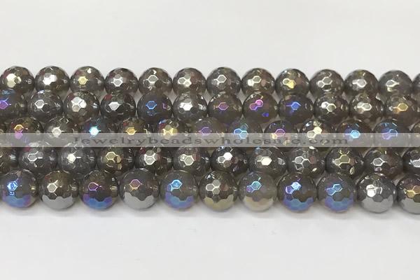 CAA5647 15 inches 10mm faceted round AB-color grey agate beads