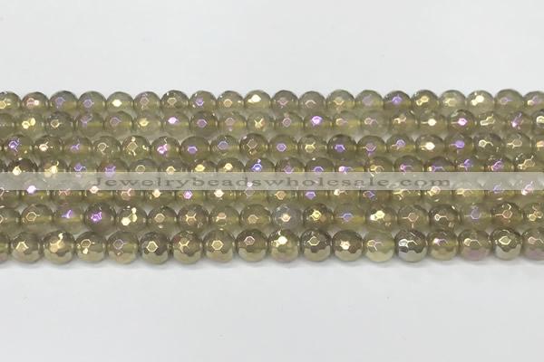 CAA5650 15 inches 6mm faceted round AB-color grey agate beads