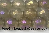 CAA5651 15 inches 8mm faceted round AB-color grey agate beads