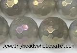 CAA5653 15 inches 12mm faceted round AB-color grey agate beads