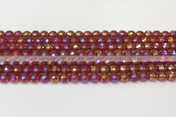 CAA5665 15 inches 6mm faceted round AB-color red agate beads