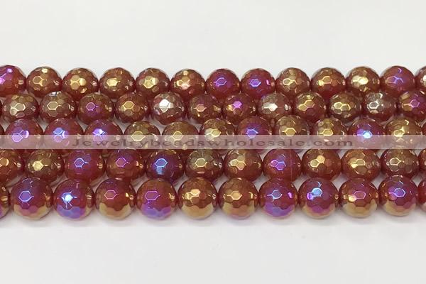 CAA5667 15 inches 10mm faceted round AB-color red agate beads