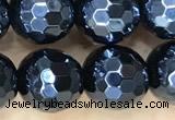 CAA5670 15 inches 6mm faceted round AB-color black agate beads