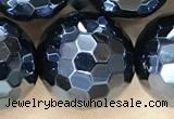 CAA5673 15 inches 12mm faceted round AB-color black agate beads