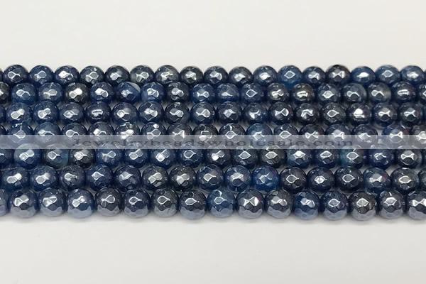 CAA5675 15 inches 6mm faceted round AB-color blue agate beads