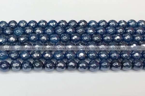 CAA5676 15 inches 8mm faceted round AB-color blue agate beads