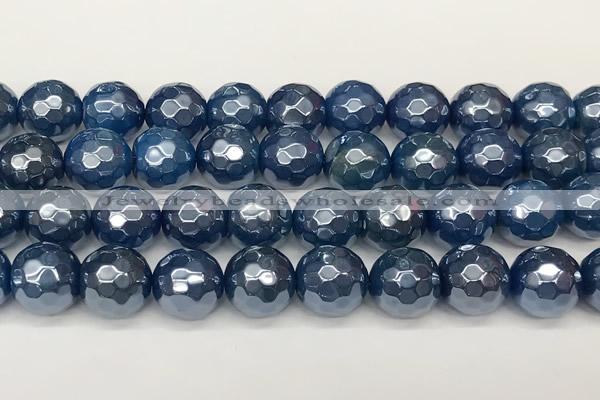 CAA5678 15 inches 12mm faceted round AB-color blue agate beads