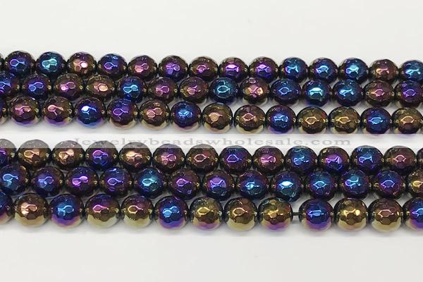 CAA5681 15 inches 8mm faceted round AB-color black agate beads