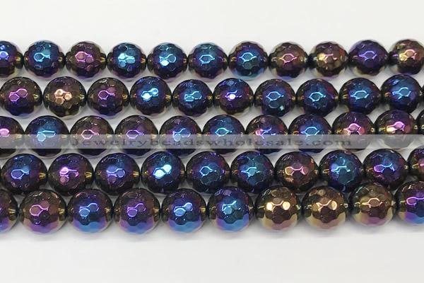 CAA5682 15 inches 10mm faceted round AB-color black agate beads