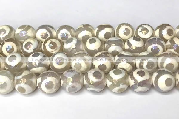 CAA5930 8mm, 10mm & 12mm faceted round AB-color tibetan agate beads