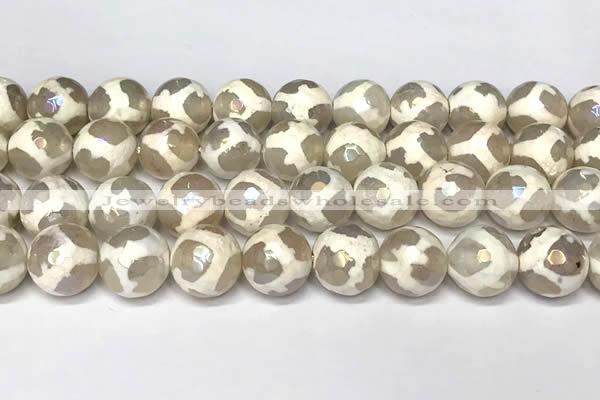 CAA5932 8mm, 10mm & 12mm faceted round AB-color tibetan agate beads