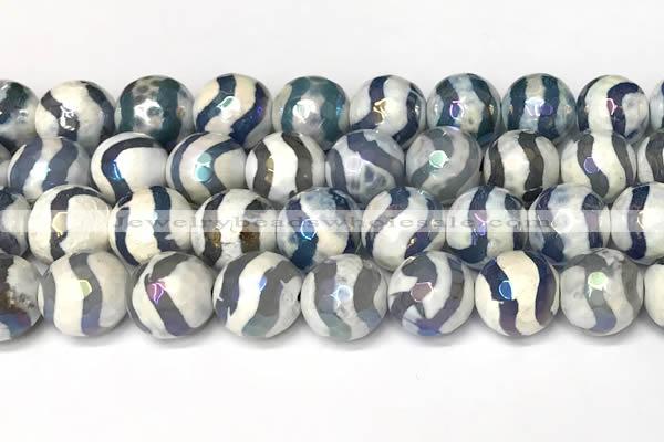 CAA5935 8mm, 10mm & 12mm faceted round AB-color tibetan agate beads