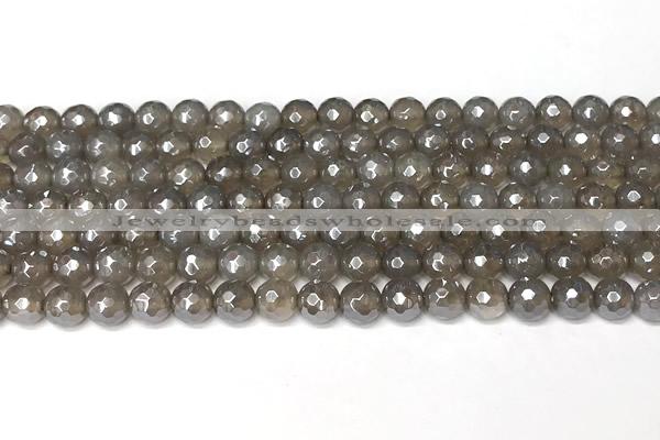 CAA5943 15 inches 6mm faceted round AB-color grey agate beads