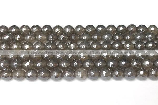 CAA5944 15 inches 8mm faceted round AB-color grey agate beads