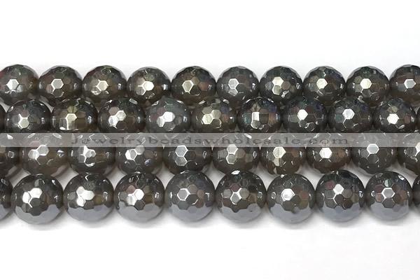 CAA5946 15 inches 12mm faceted round AB-color grey agate beads