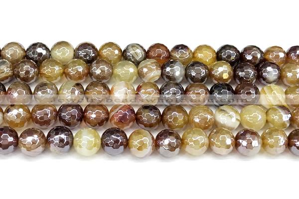 CAA5963 15 inches 10mm faceted round AB-color line agate beads