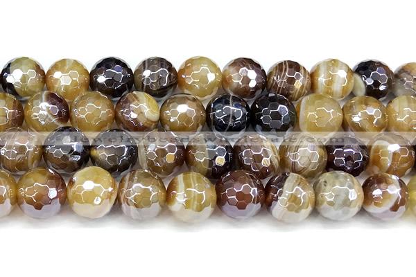 CAA5964 15 inches 12mm faceted round AB-color line agate beads