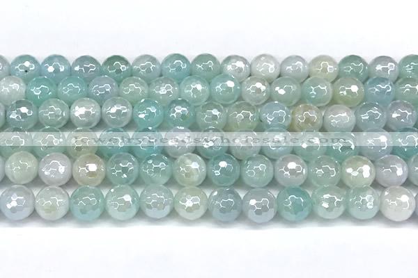 CAA6001 15 inches 8mm faceted round AB-color line agate beads