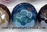 CAA6013 15 inches 14mm faceted round AB-color line agate beads