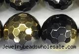 CAA6027 15 inches 12mm faceted round electroplated agate beads