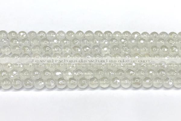 CAA6030 15 inches 6mm faceted round AB-color white agate beads