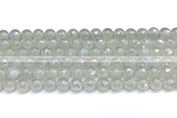 CAA6035 15 inches 8mm faceted round AB-color white agate beads