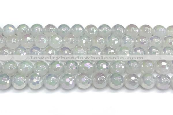 CAA6036 15 inches 10mm faceted round AB-color white agate beads