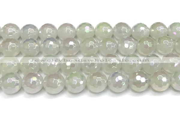 CAA6037 15 inches 12mm faceted round AB-color white agate beads