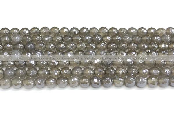 CAA6038 15 inches 6mm faceted round AB-color grey agate beads