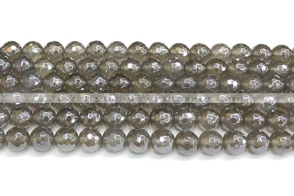 CAA6039 15 inches 8mm faceted round AB-color grey agate beads