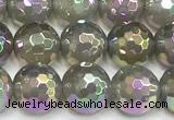 CAA6043 15 inches 8mm faceted round AB-color grey agate beads