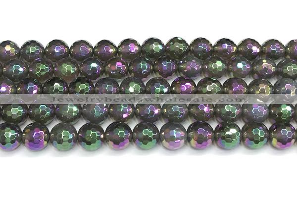 CAA6044 15 inches 10mm faceted round AB-color grey agate beads