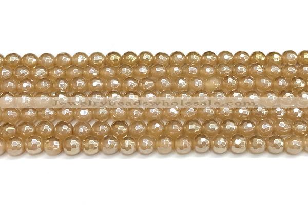 CAA6050 15 inches 6mm faceted round AB-color yellow agate beads