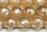 CAA6051 15 inches 8mm faceted round AB-color yellow agate beads