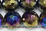 CAA6056 15 inches 10mm faceted round AB-color black agate beads