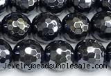 CAA6059 15 inches 8mm faceted round AB-color black agate beads