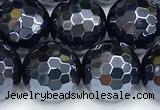 CAA6060 15 inches 10mm faceted round AB-color black agate beads