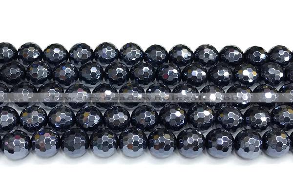 CAA6060 15 inches 10mm faceted round AB-color black agate beads