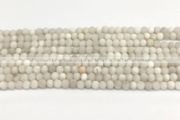 CAA6075 15 inches 4mm round matte white crazy lace agate beads