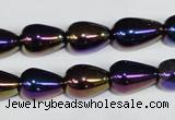 CAA855 15.5 inches 10*14mm teardrop AB-color black agate beads