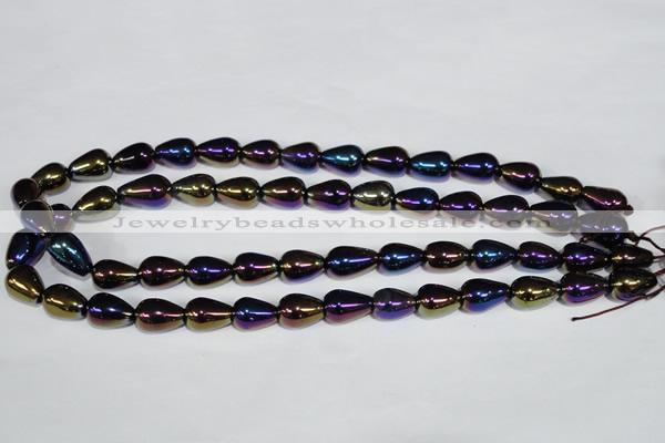 CAA855 15.5 inches 10*14mm teardrop AB-color black agate beads