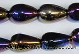 CAA857 15.5 inches 13*20mm teardrop AB-color black agate beads