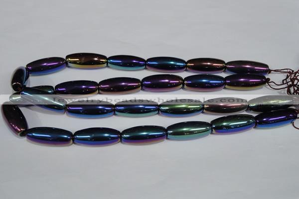 CAA859 15.5 inches 12*30mm rice AB-color black agate beads